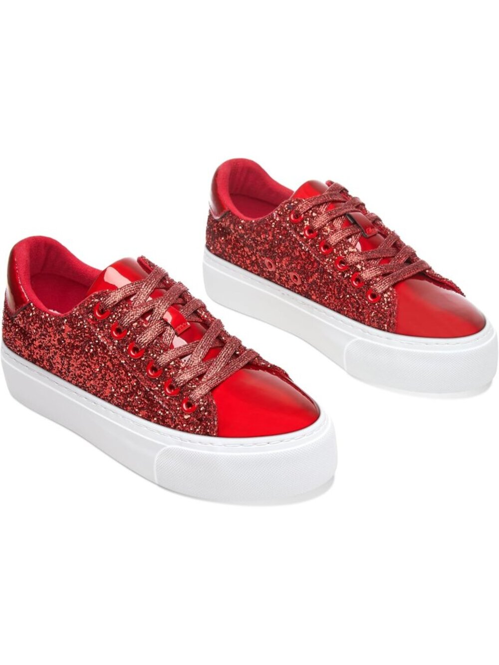 Women's Red Comfortable Sparkly Lace-Up Chunky Glitter Fashion Walking Sneaker